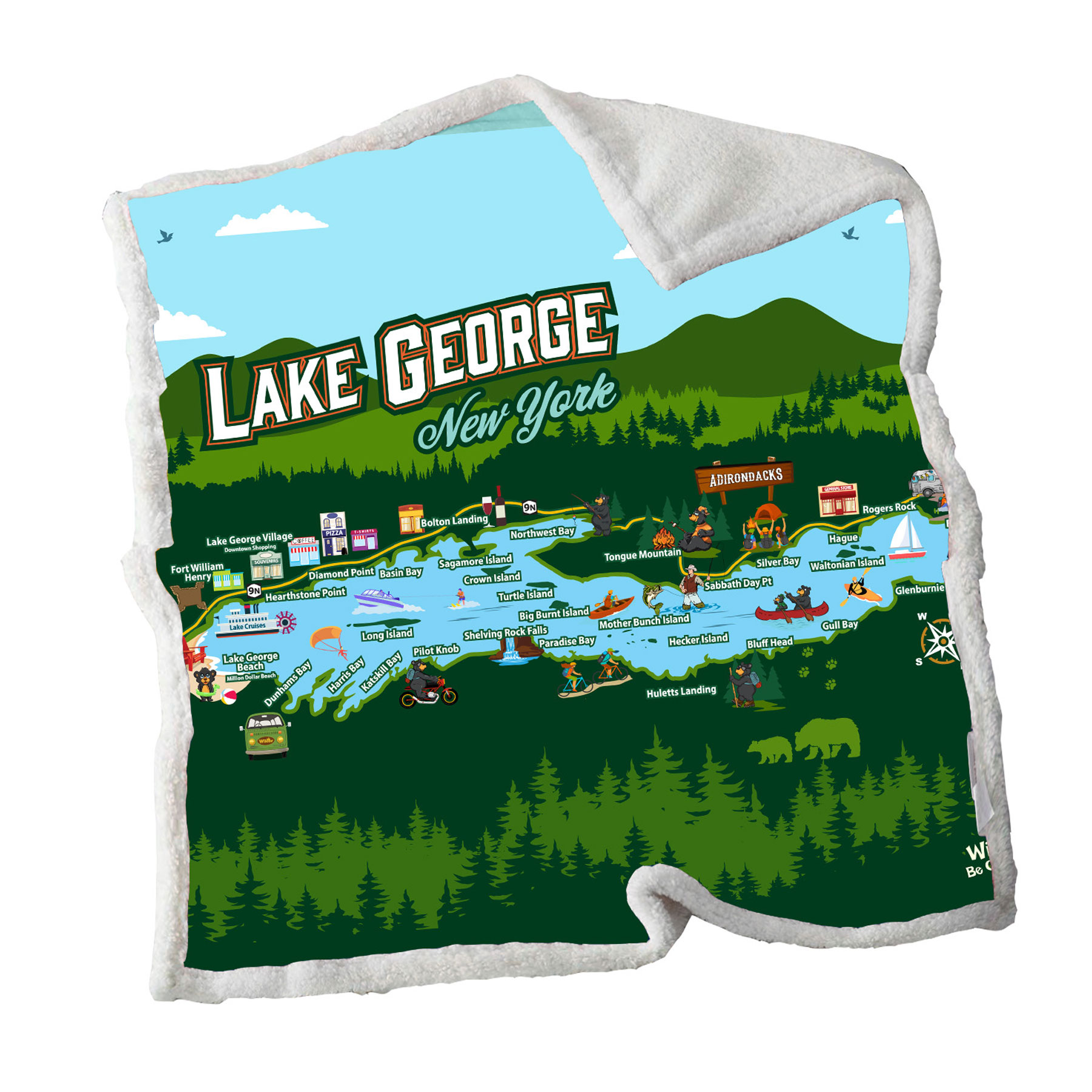 LAKE GEORGE MAP SHERPA BLANKET 50X60