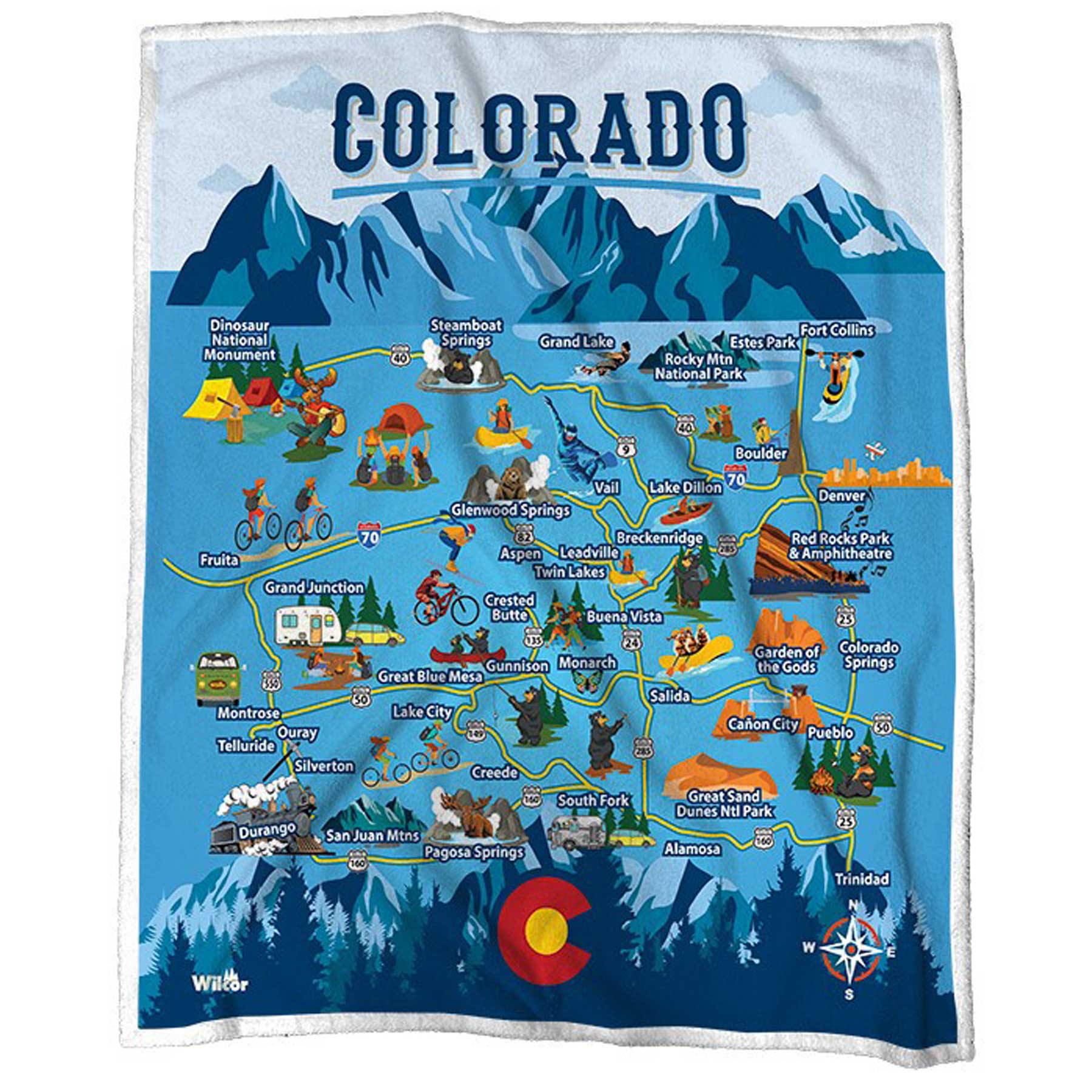 COLORADO MAP SHERPA BLANKET  50x60