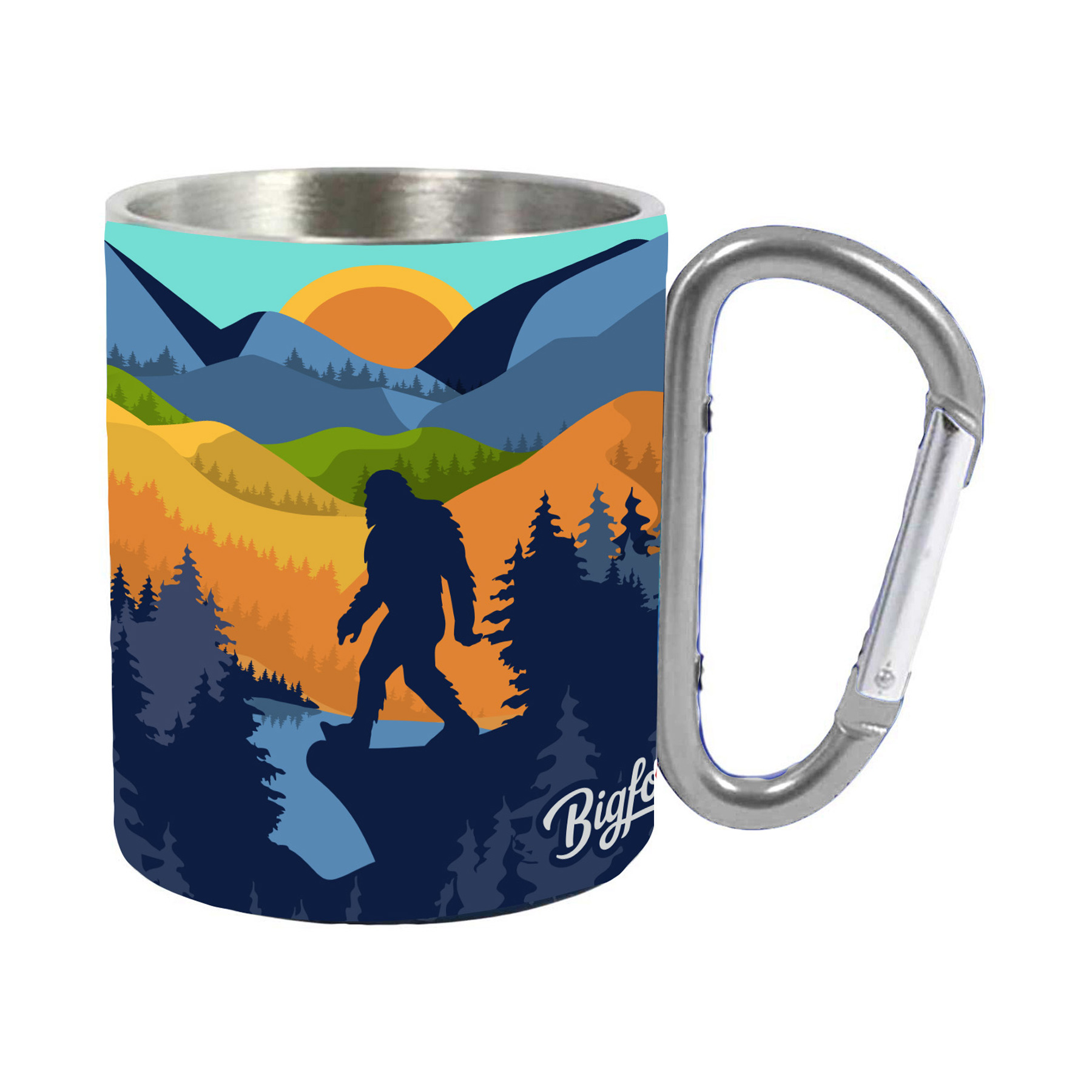 BIGFOOT SCENE CARABINER MUG W/LID 15 OZ