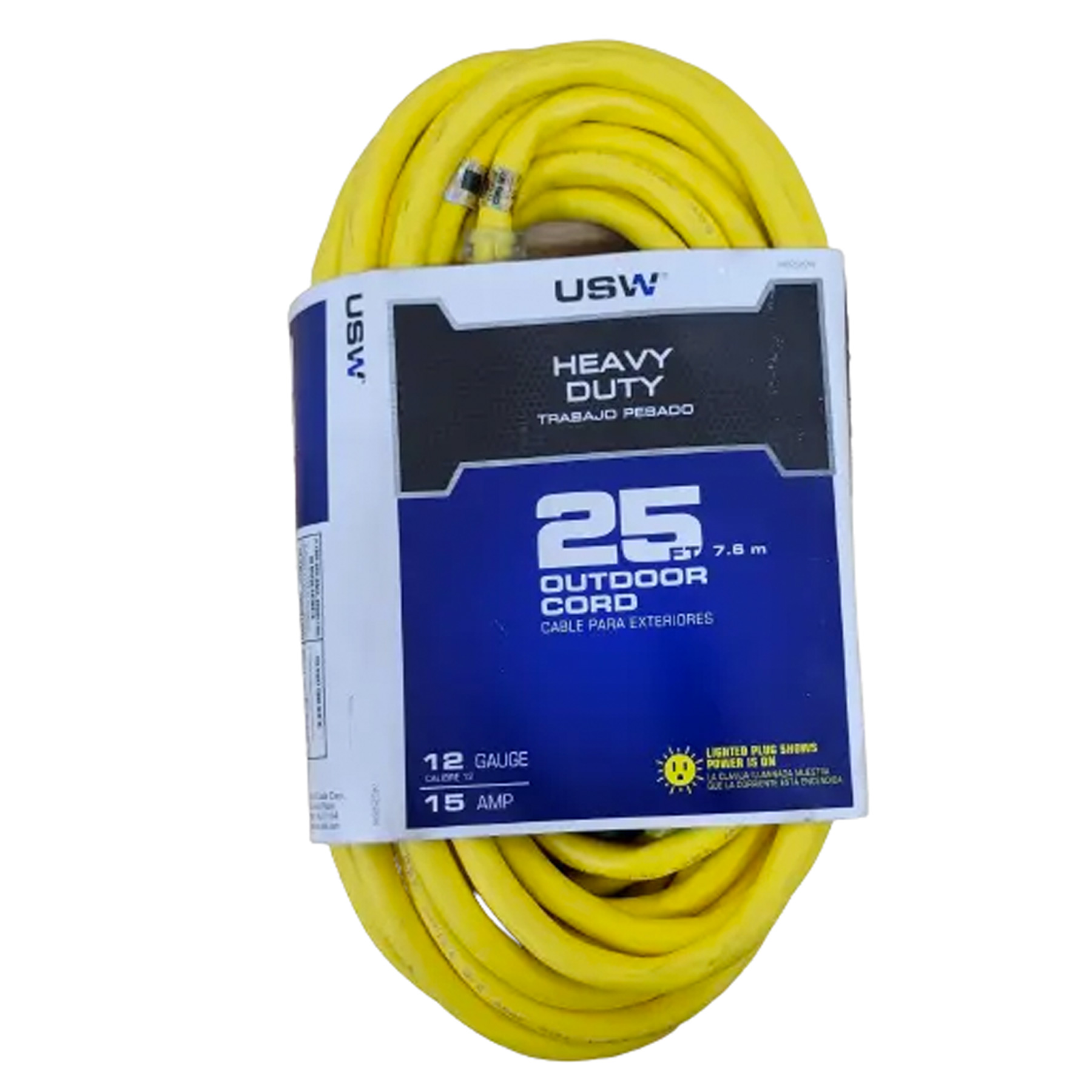 EXT CORD 12/3 25' YELLOW LIGHTED ENDS