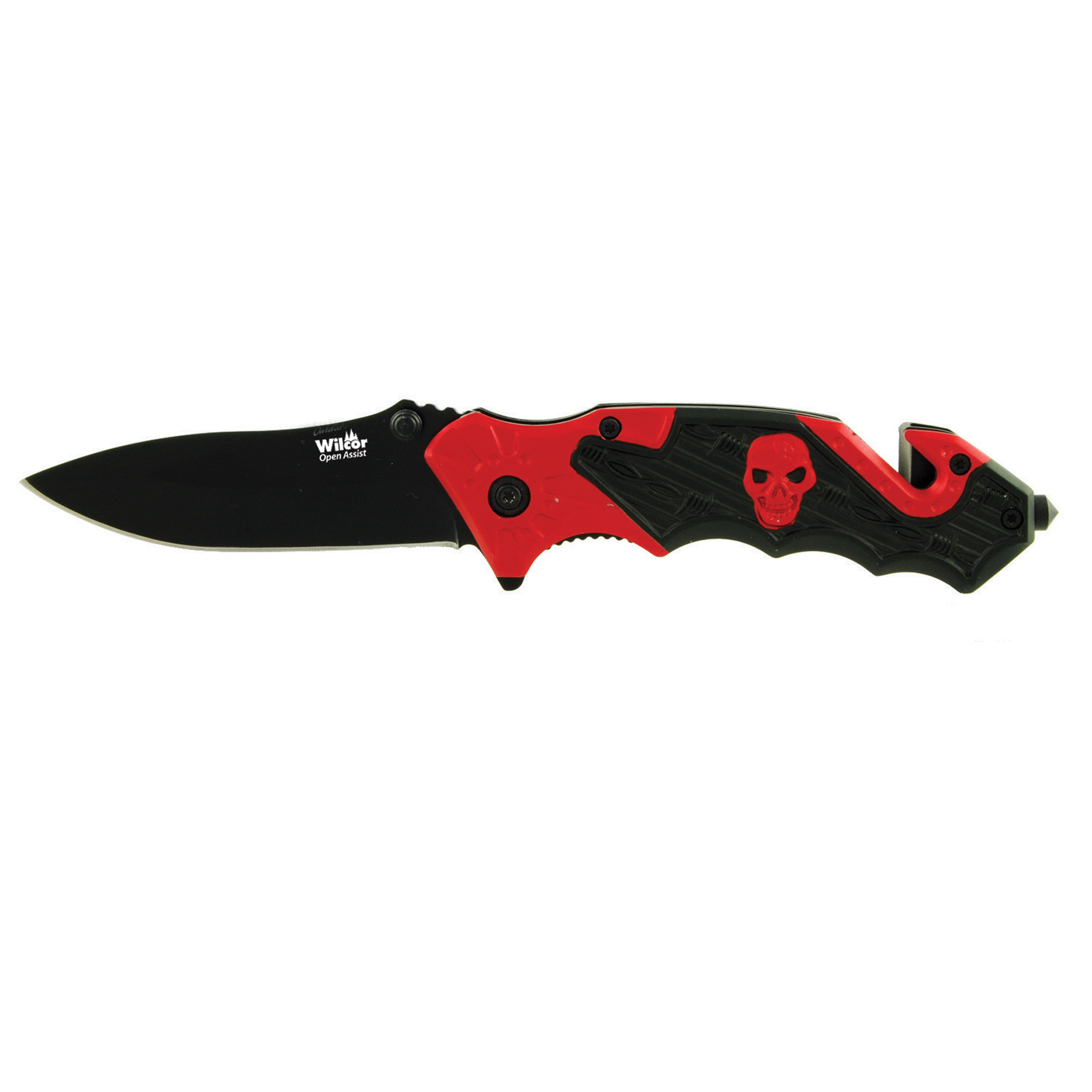 KNIFE OPEN ASSIST RED SKULL 4.75